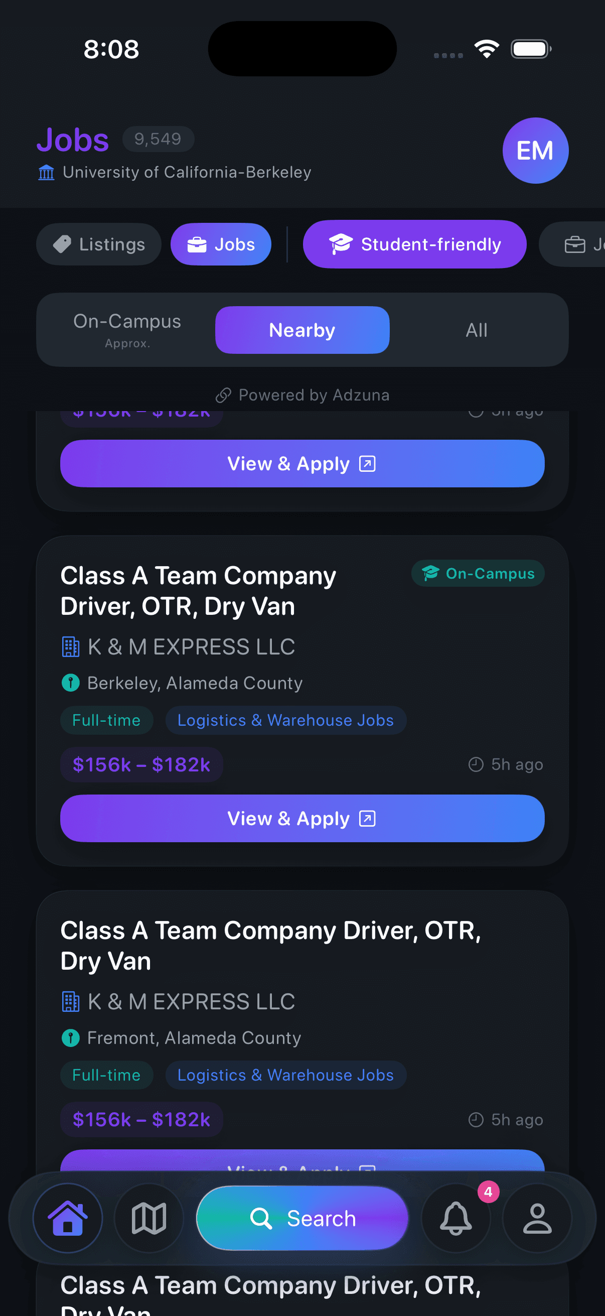 Jobs Board dark mode
