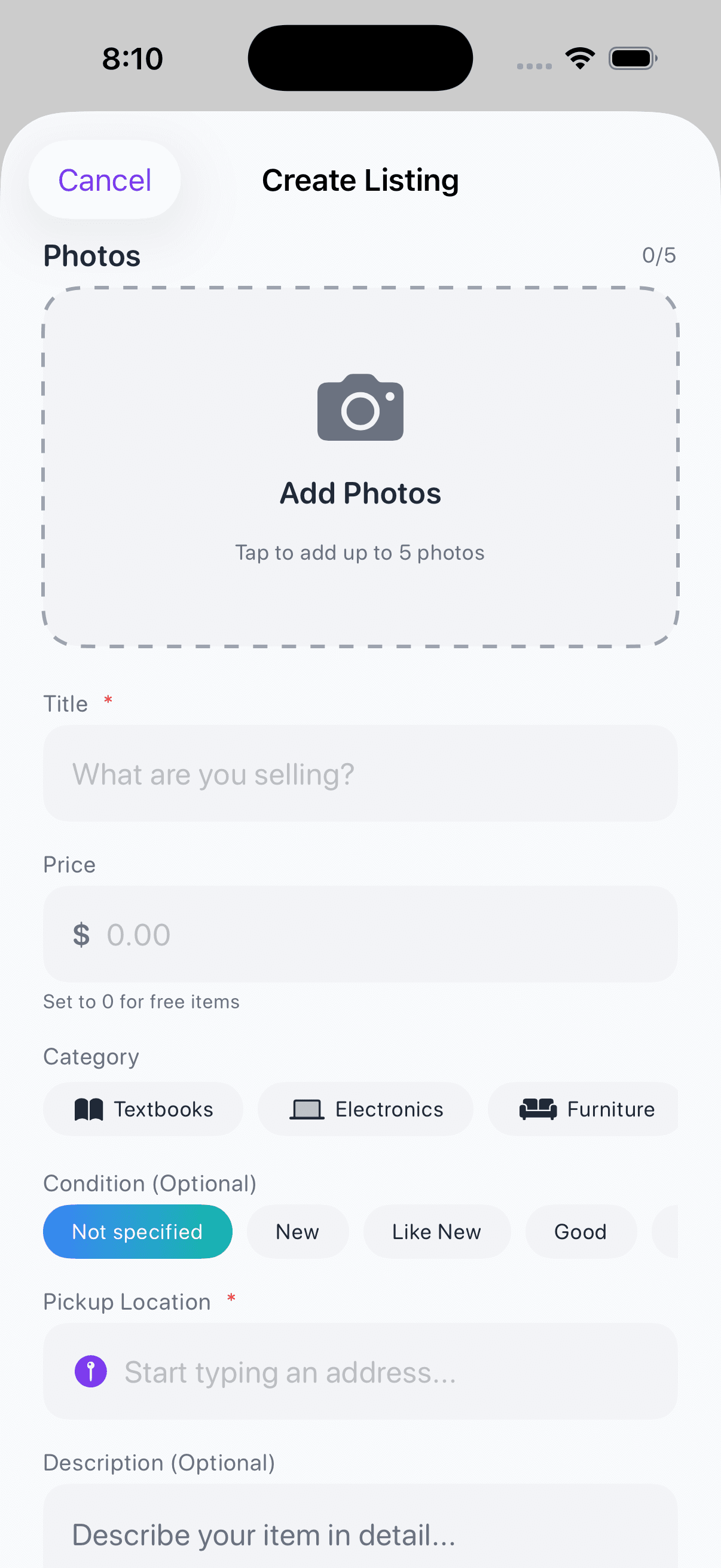 Create Listing light mode